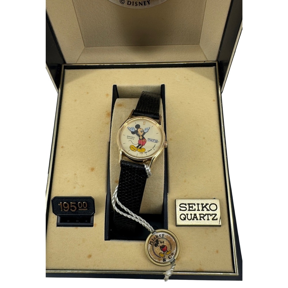 New‎ Seiko Mickey Mouse Watch Womens Gold Leather Vintage Disney 3Y03-0049 Box